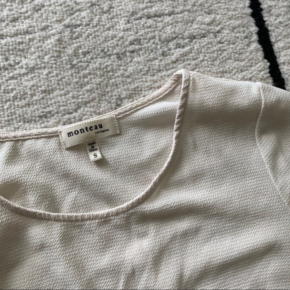 MONTEAU Cream Lace Insert Short Sleeve Blouse Top - Picture 5 of 8